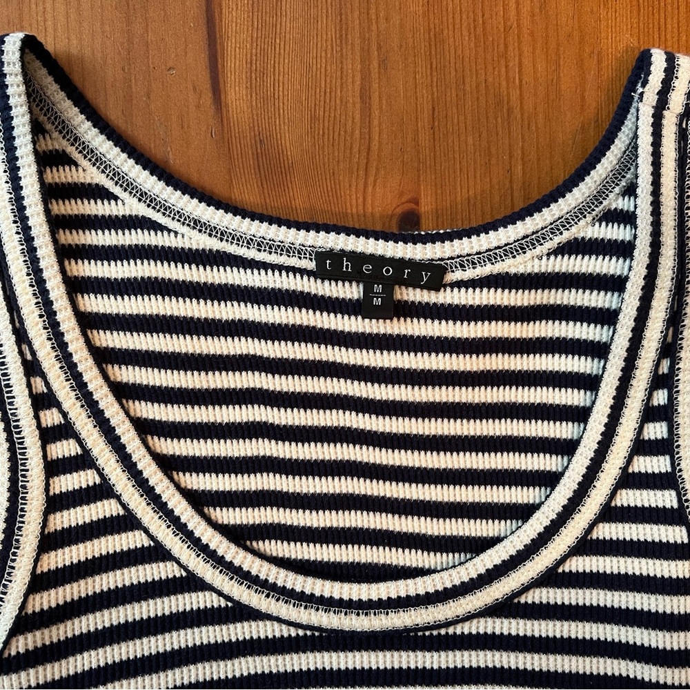 Theory Cable knit, blue & white striped tank top, Size M